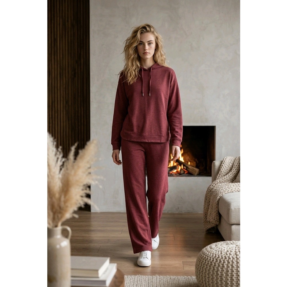 Max & Mia 2 Piece Lounge Set Women Sz S Mauve Hoodie Wide Leg Pants